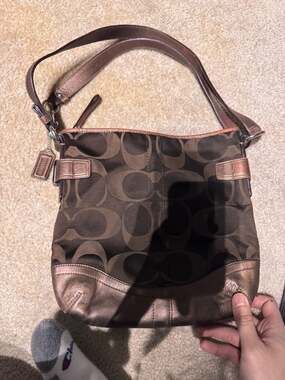 Coach Signature Chain Duffle Canvas and Leather Crossbody Handbag F19730